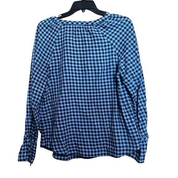 Talbots Top Womens Small Multicolor Gingham Plaid Popover Split Neck Blouse - Picture 4 of 7